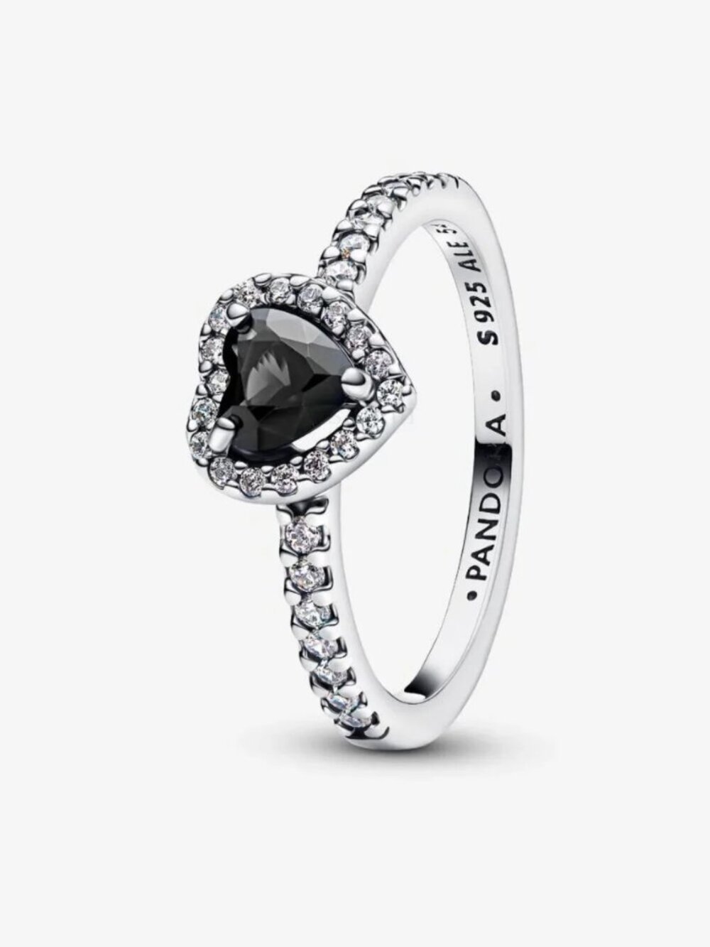Pandora Elevated Black Heart Ring